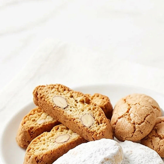 Italienische Kekse – Cantuccini und Amaretti auf einem Teller