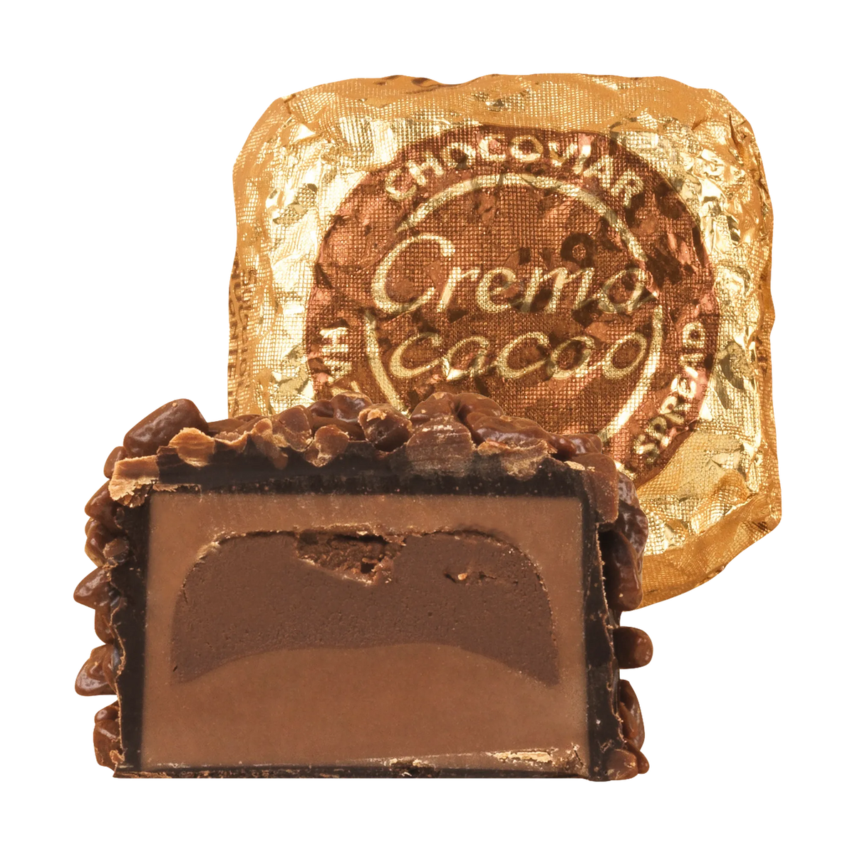 Venchi Chocoviar Crema Cacao Praline im Anschnitt mit Verpackung