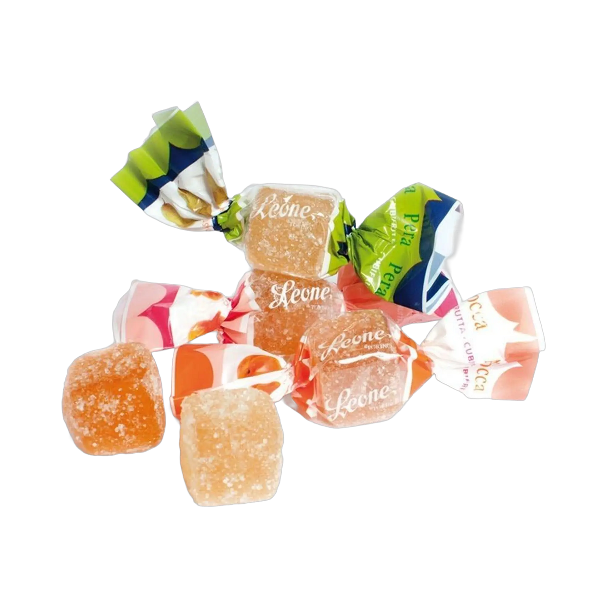 Leone Cubifrutta Fruchtgeleebonbons Aprikose-Pfirsich-Birne