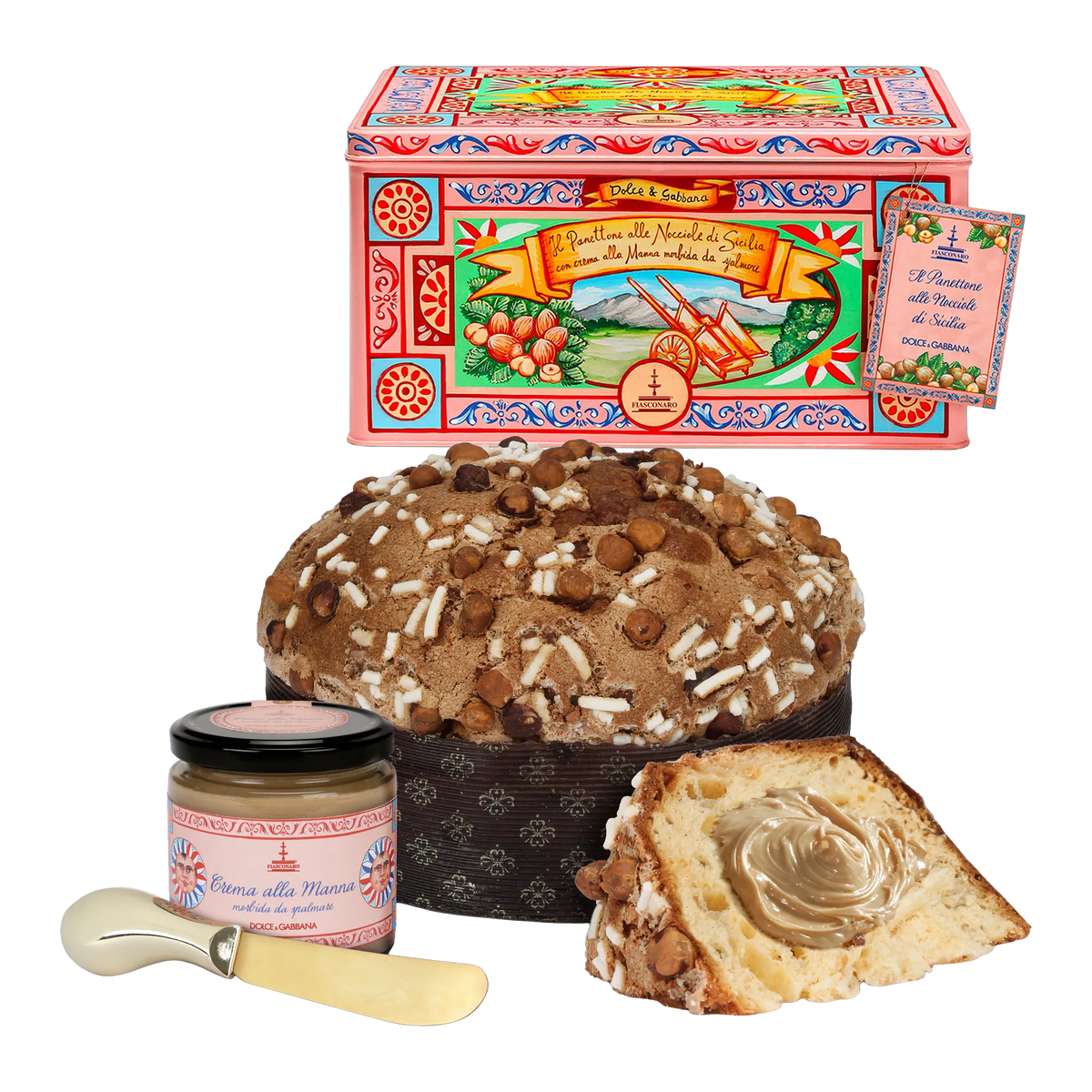 Fiasconaro Panettone alle Nocciole Sicilia Dolce & Gabbana 1kg - Dose, Kuchen und Crema alla Manna