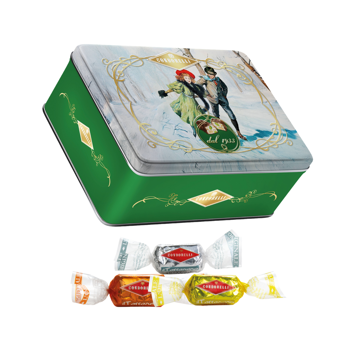 Condorelli Torroncini Nougat-Pralinen, Dose Verde der Linea Dal 1933