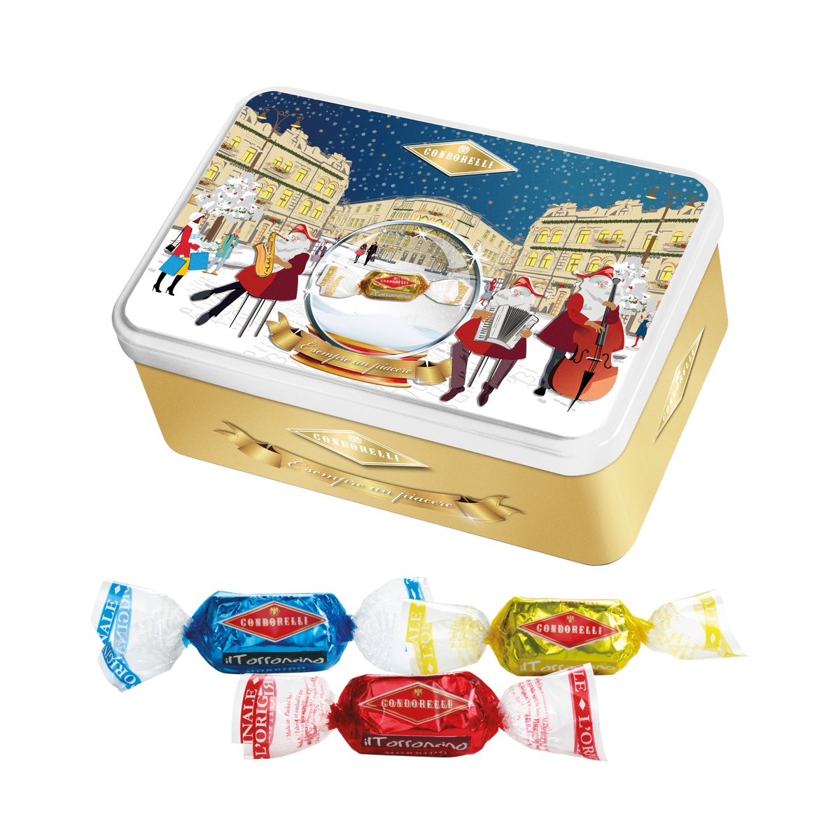 Condorelli Torroncini Winter Ball 200g – Dose mit Torroncini (Latte, Gianduia, Limone)