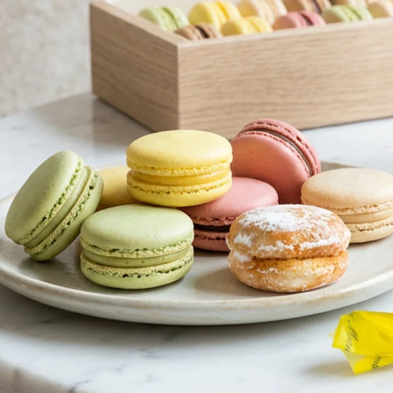 Auswahl italienische Macarons in Pastellfarben