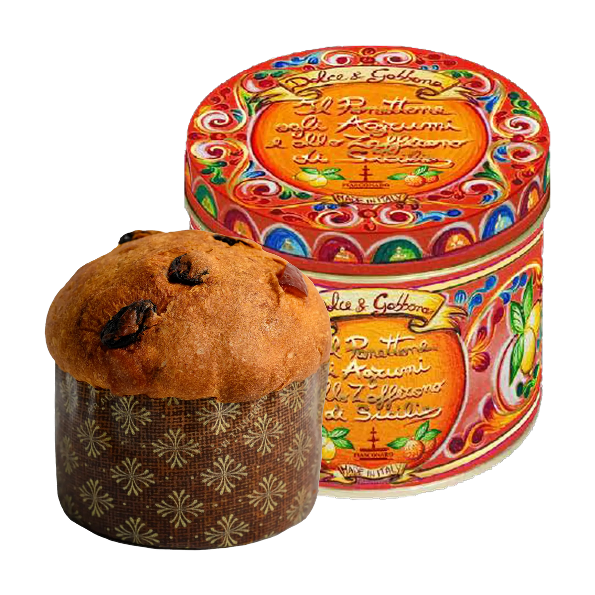 Fiasconaro Panettone Agrumi Zafferano Piccolo Rosso D&G 100g - Dose und Kuchen