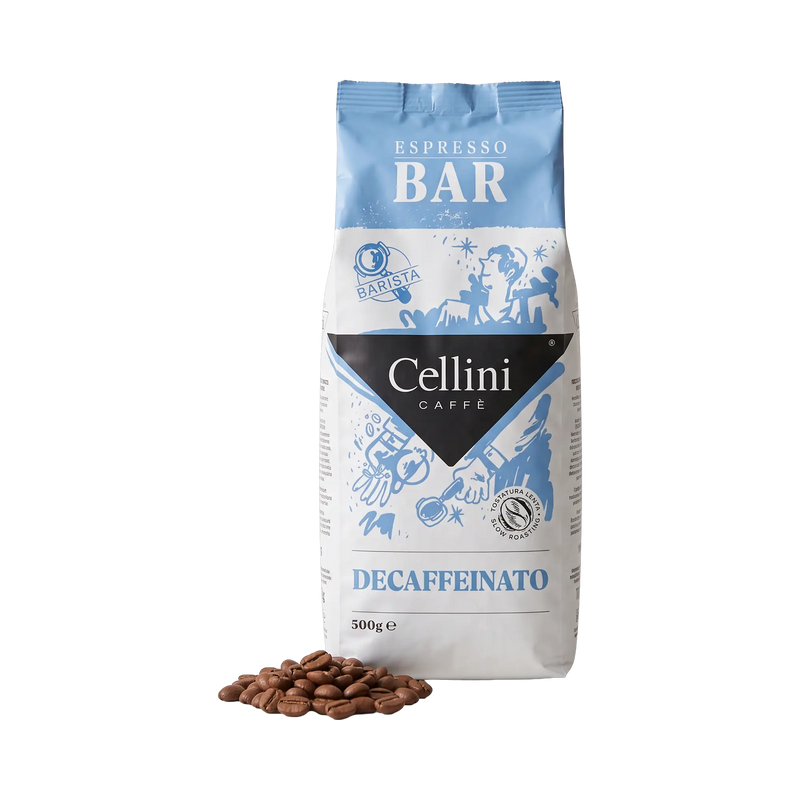 Cellini Espresso Bar Decaffeinato Bohnen 500 g – entkoffeiniert, Beutel mit ganzen Kaffeebohnen