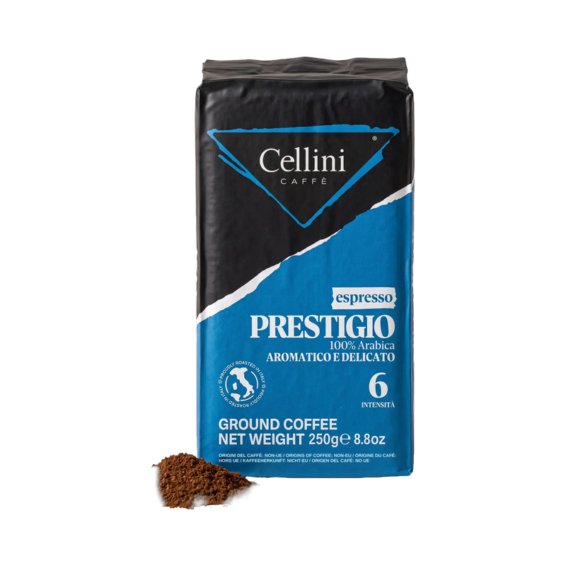 Cellini Espresso Prestigio 100% Arabica gemahlen 250 g – Vakuumpackung mit gemahlenem Kaffee