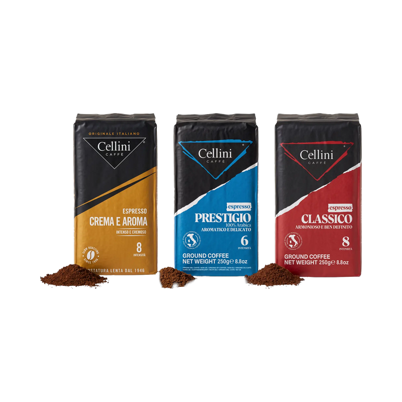 Cellini Espresso Probierset gemahlen – Crema e Aroma, Prestigio und Classico je 250 g