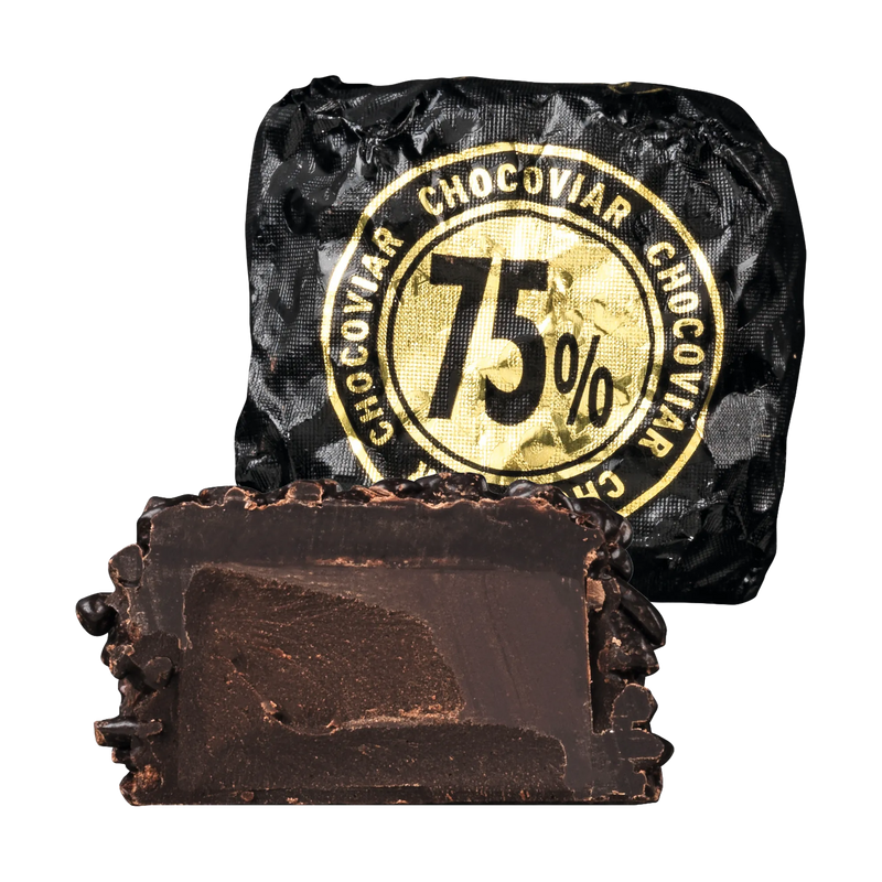 Venchi Chocoviar 75% Praline im Anschnitt mit Verpackung