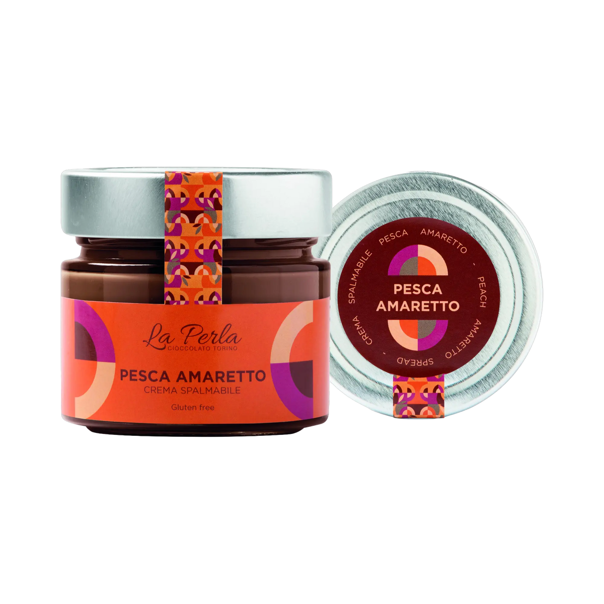 La Perla Crema Spalmabile Pesca Amaretto – cremiger Aufstrich mit Mandel und Amaretto im Glas