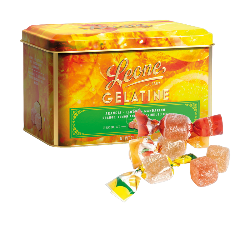 Cellini Gelée Zitrus-Mix, Dose mit Bonbons