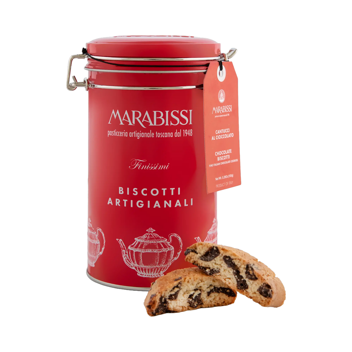 Cantuccini mit Schokolade in der roten Weihnachtsdose von Marabissi