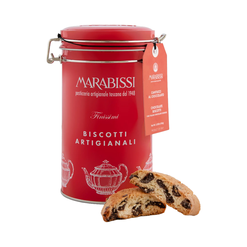 Cantuccini mit Schokolade in der roten Weihnachtsdose von Marabissi