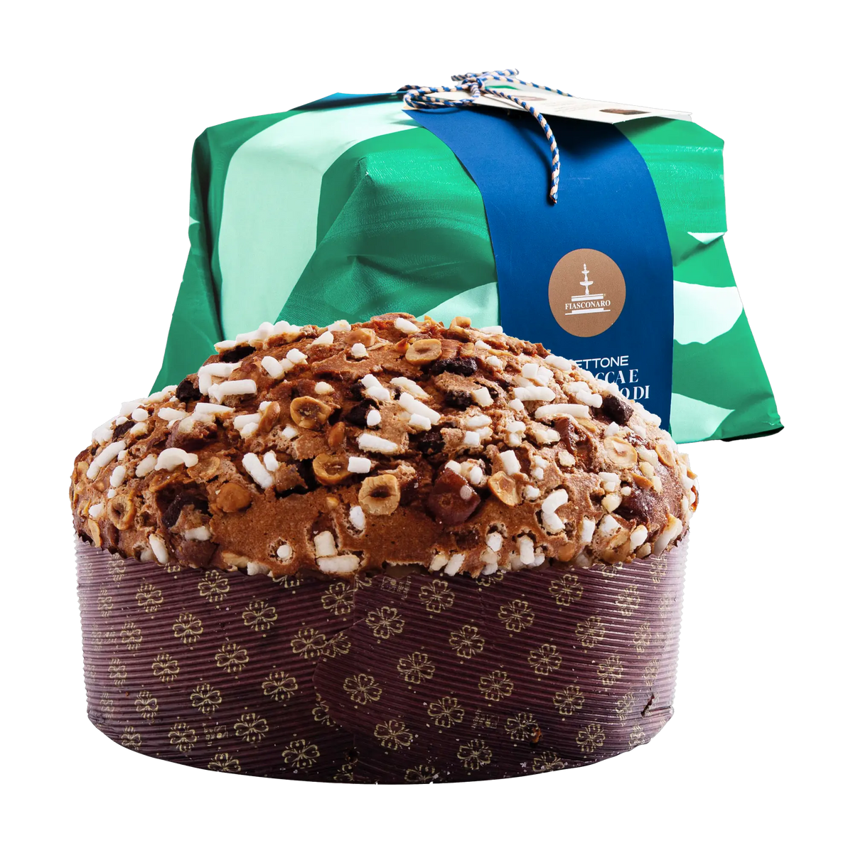 Fiasconaro Panettone Albicocca e Cioccolato di Modica 1kg - Verpackung mit Kuchen