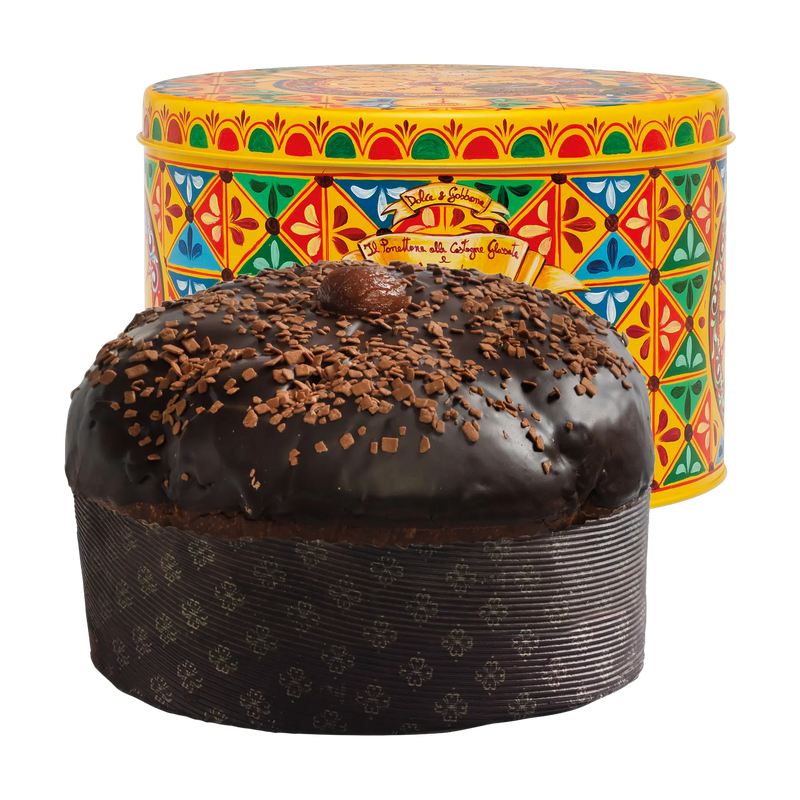 Fiasconaro Panettone Castagne Glassate al Gianduia Dolce & Gabbana 1kg - Dose mit Kuchen