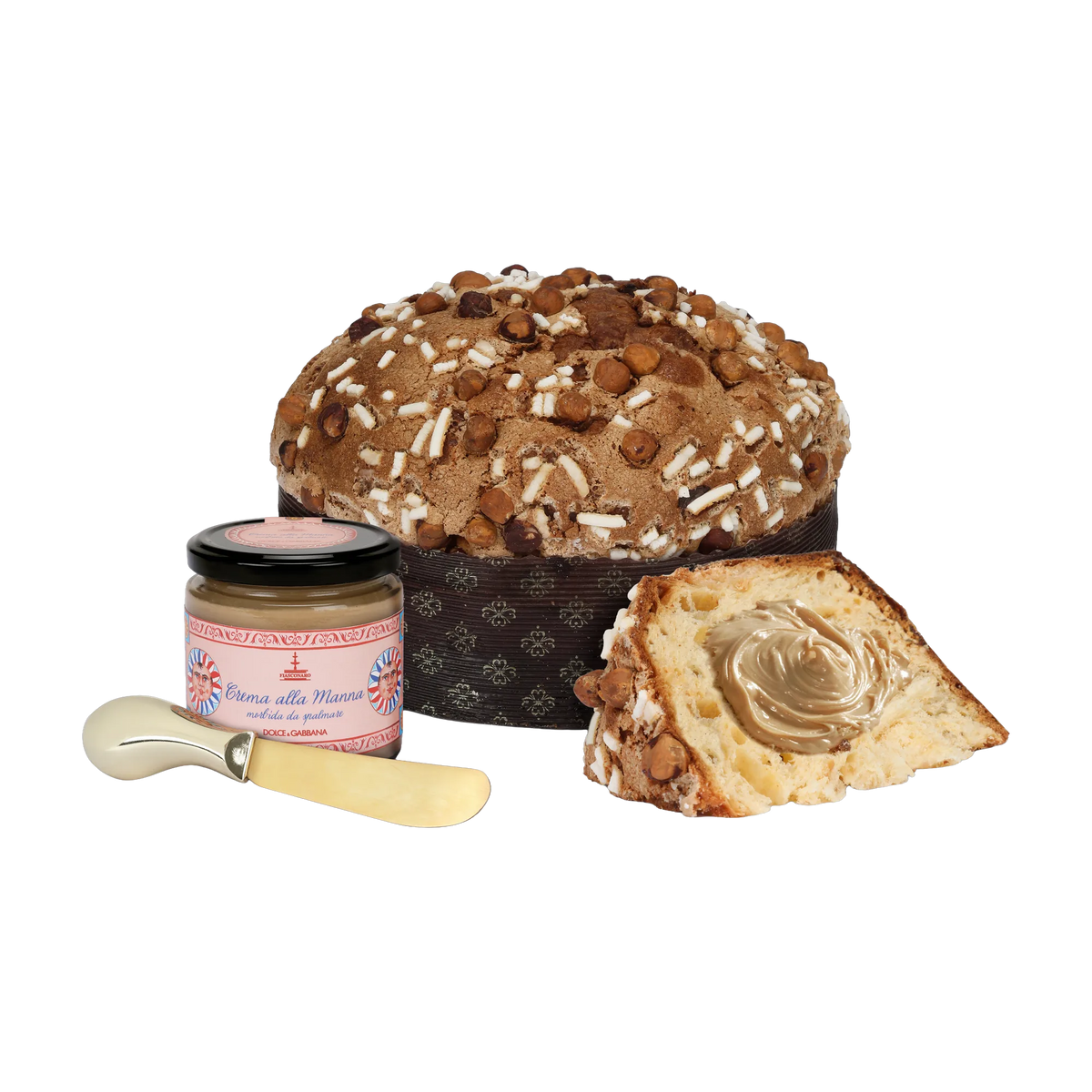 Fiasconaro Panettone alle Nocciole Sicilia Dolce & Gabbana 1kg - Anschnitt mit Crema alla Manna