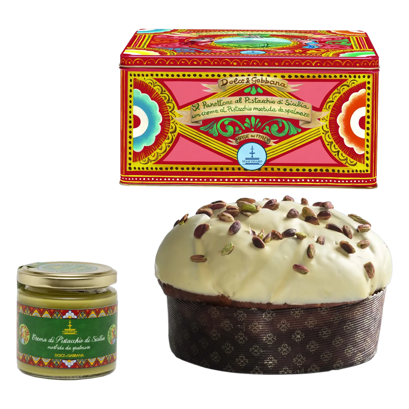 Fiasconaro Panettone al Pistacchio di Sicilia Rosso Dolce & Gabbana 1kg - Dose, Kuchen und Crema di Pistacchio