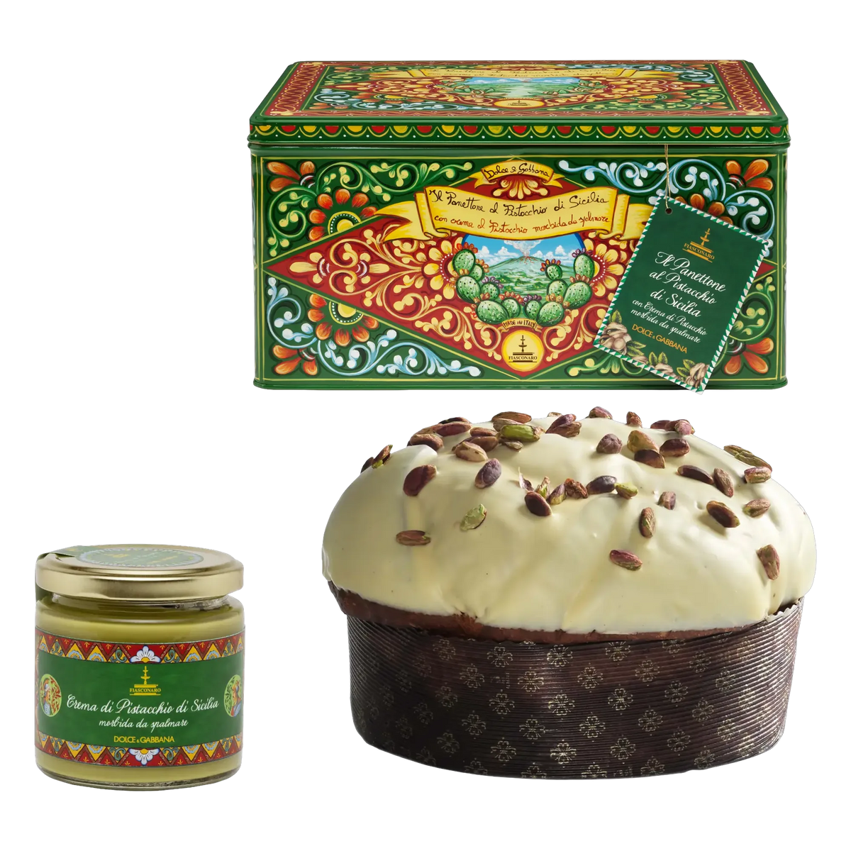 Fiasconaro Panettone al Pistacchio di Sicilia Verde Dolce & Gabbana 1kg - Dose, Kuchen und Crema di Pistacchio