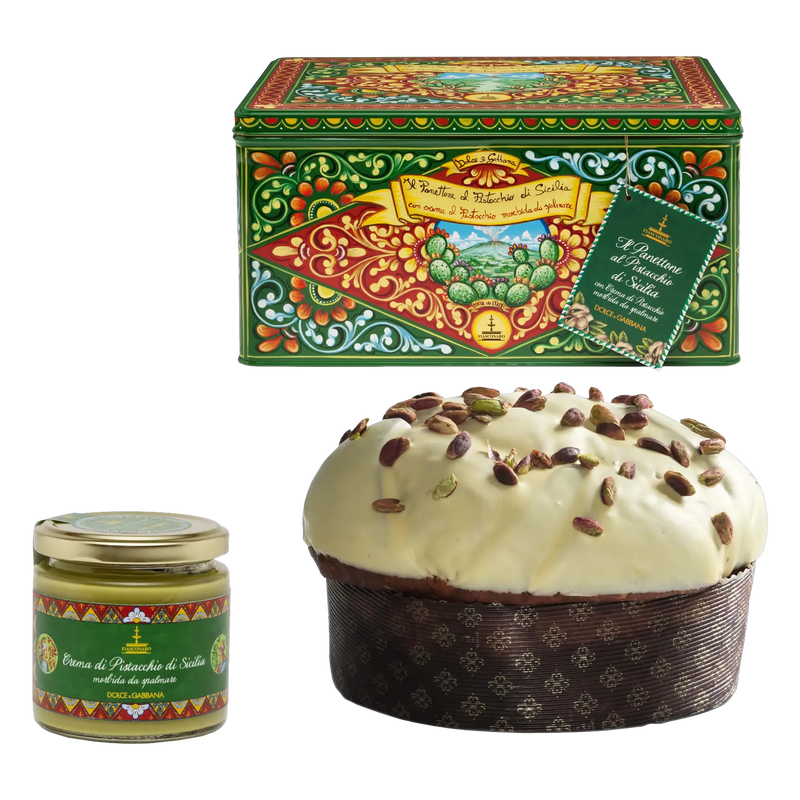 Fiasconaro Panettone al Pistacchio di Sicilia Verde Dolce & Gabbana 1kg - Dose, Kuchen und Crema di Pistacchio