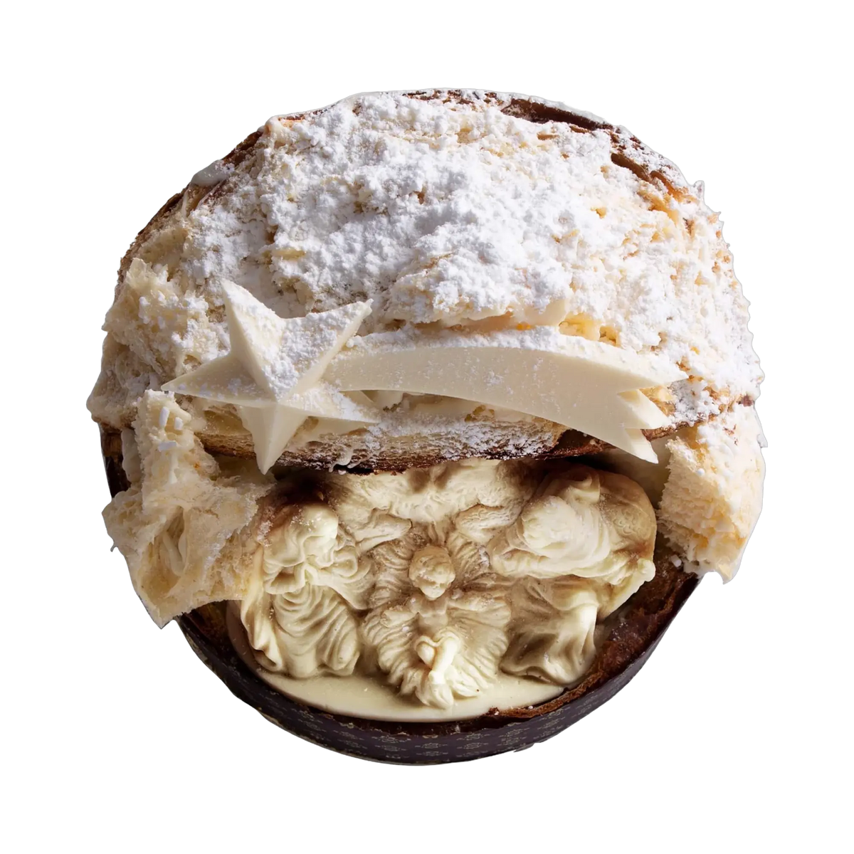 Fiasconaro Panettone Dolce Presepe – Anschnitt mit Krippenmotiv aus Creme