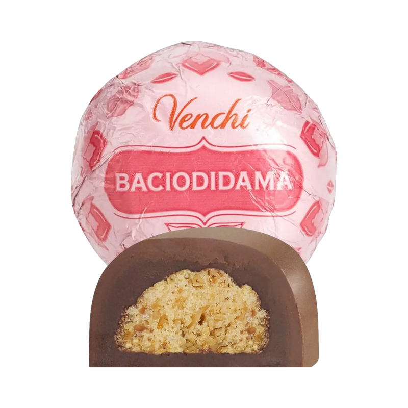 Venchi Bacio di Dama Praline mit Anschnitt und Verpackung