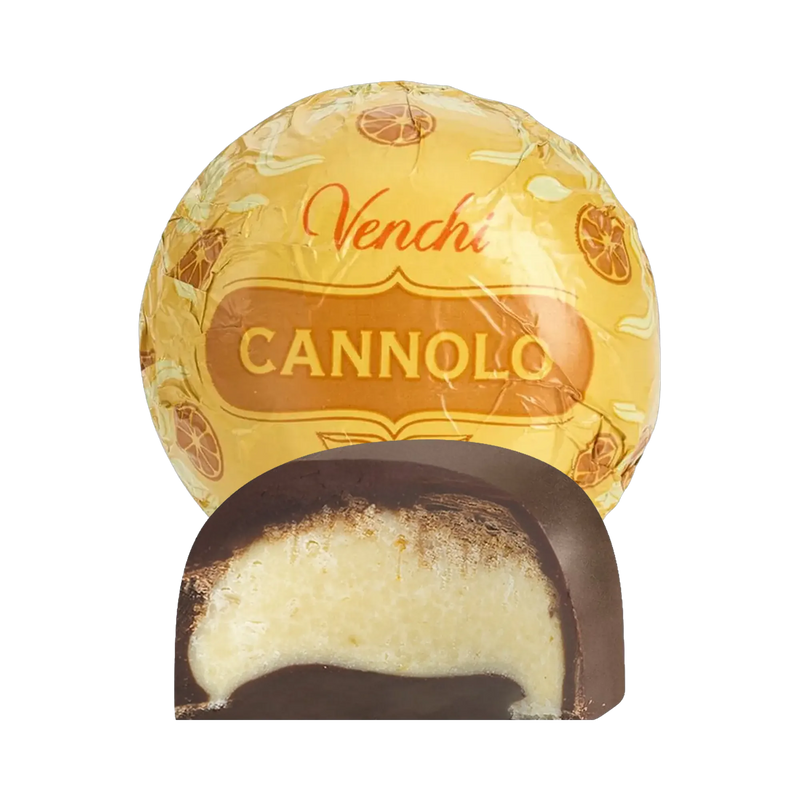 Venchi Pralina Cannolo mit Anschnitt und Verpackung