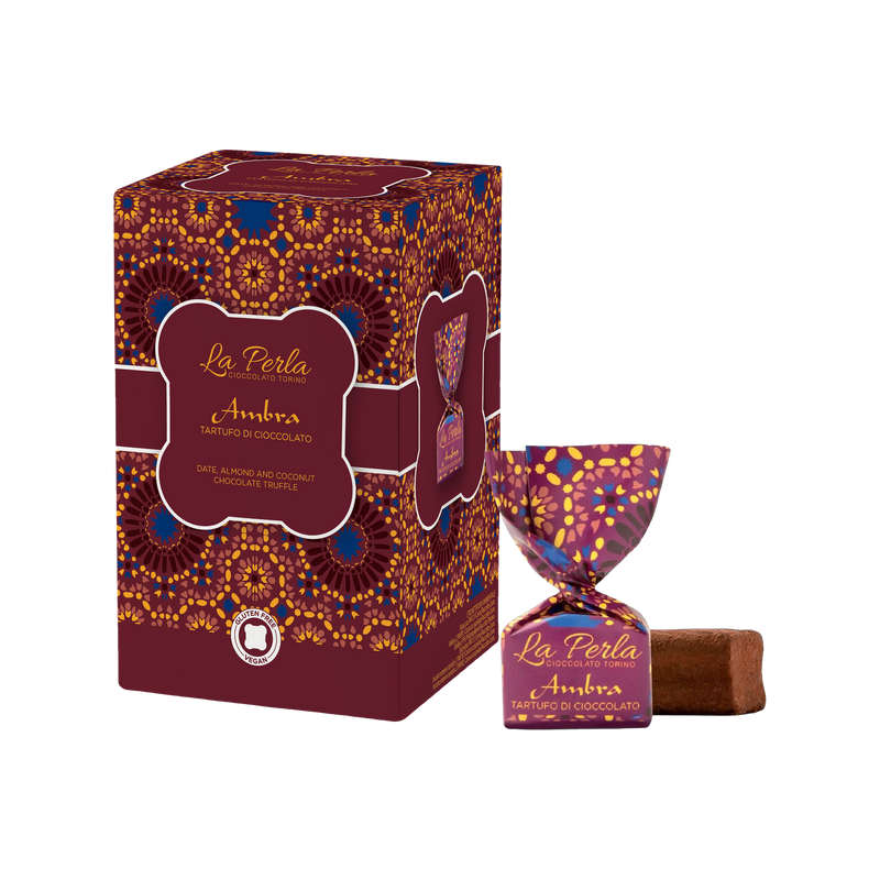 La Perla Tartufi Ambra Geschenkbox 150 g mit Tartufo verpackt und ausgepackt