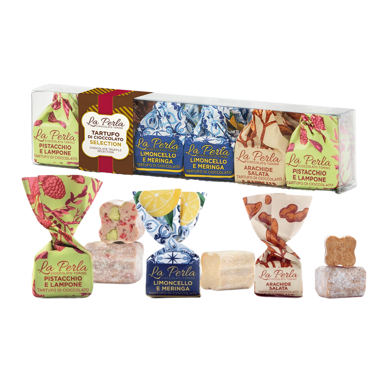 La Perla Tartufi Confezione Venezia – Pistacchio e Lampone, Limoncello e Meringa, Arachide Salata
