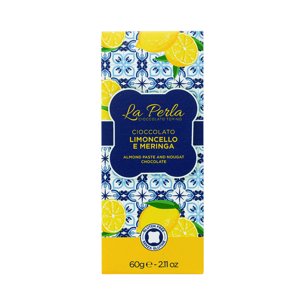 La Perla weiße Tafelschokolade Limoncello und Baiser verpackt