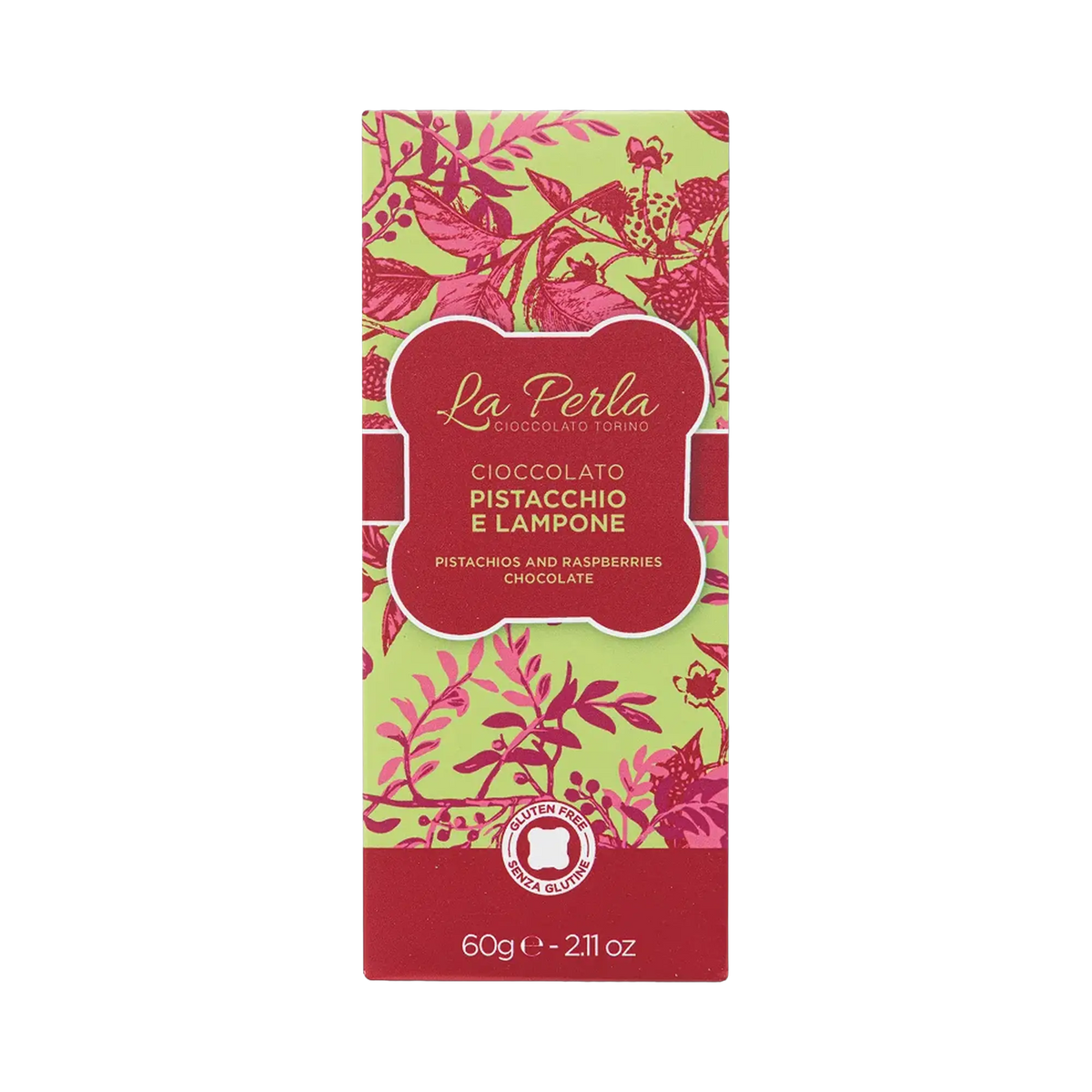 La Perla weiße Tafelschokolade Pistazien mit Himbeeren verpackt