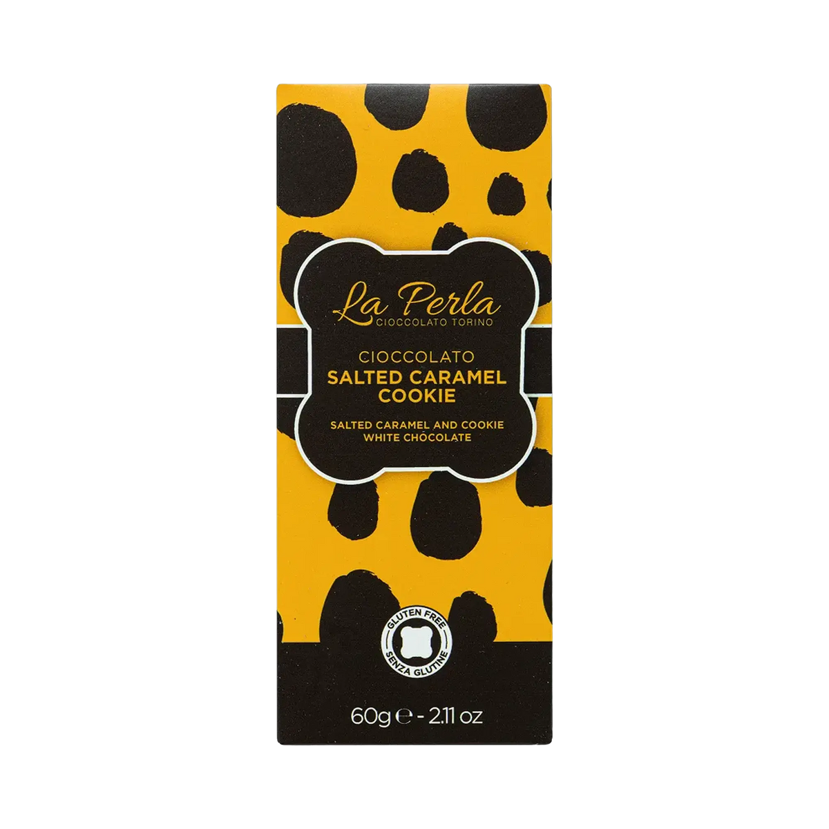 La Perla weiße Tafelschokolade Salzkaramell Cookies verpackt