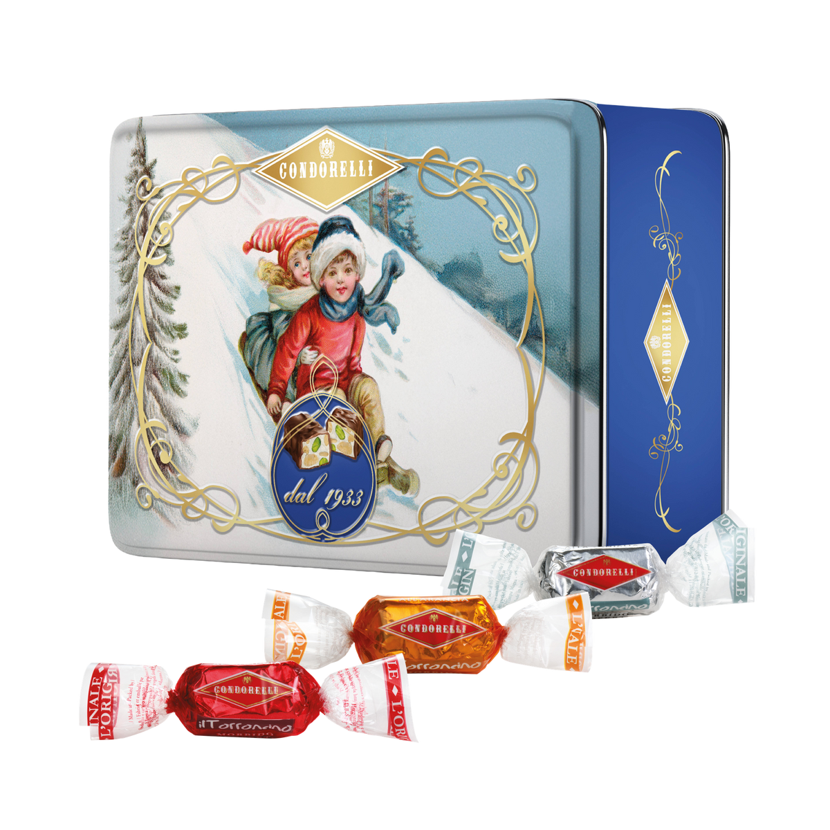 Condorelli Torroncini Assortiti Linea 1933 Blu 75g – Dose mit Torroncini