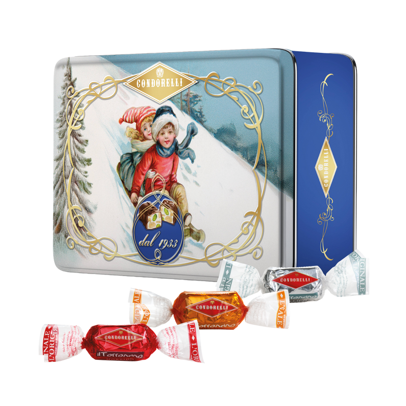Condorelli Torroncini Assortiti Linea 1933 Blu 75g – Dose mit Torroncini