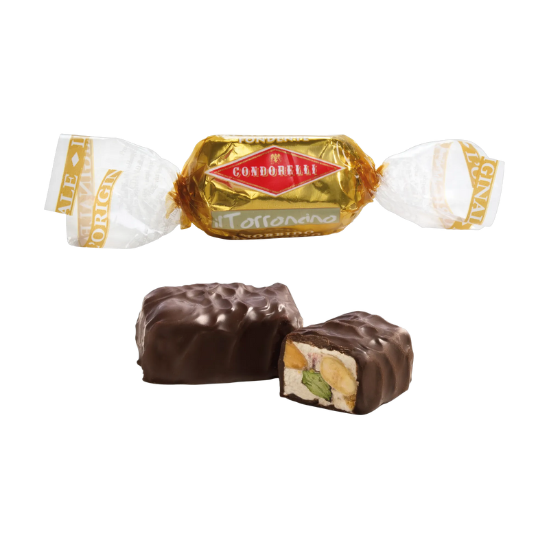 Condorelli Torroncino Cioccolato Fondente - eingepackt und ausgepackt
