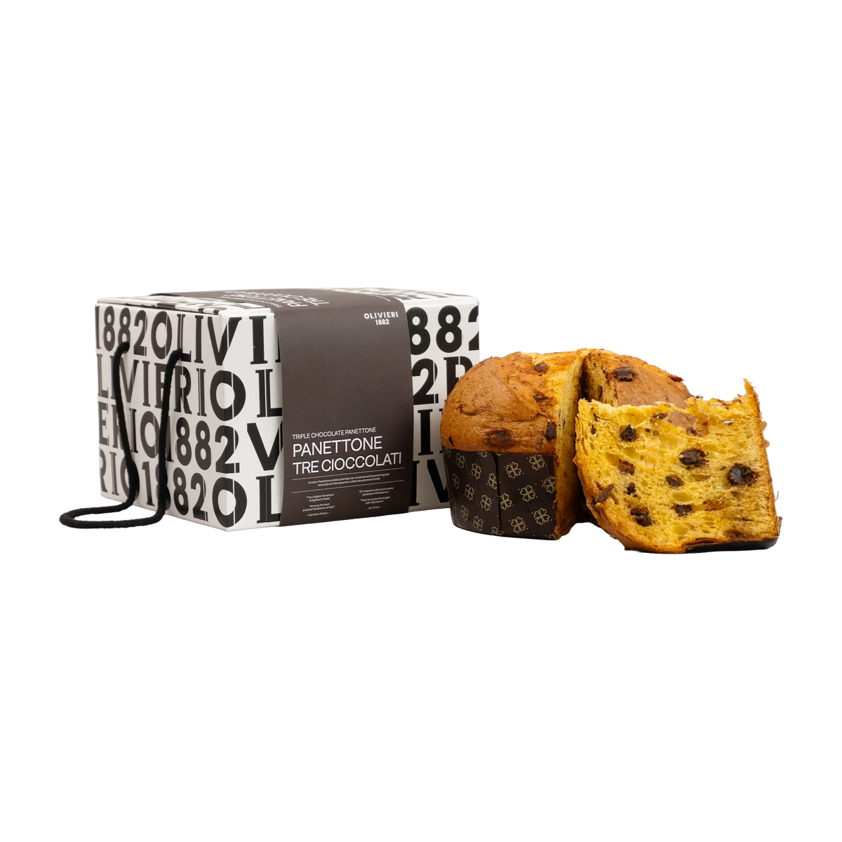 Olivieri 1882 Panettone Tre Cioccolati - Verpackung und Kuchen