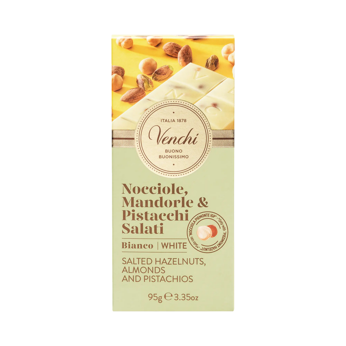 Venchi Cioccolato Bianco Nocciole, Mandorle & Pistacchi Salati Tafelschokolade Verpackung