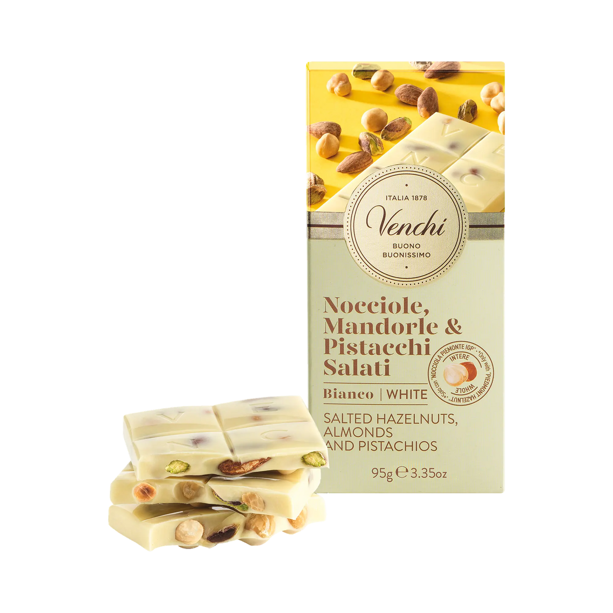 Venchi Cioccolato Bianco Nocciole, Mandorle & Pistacchi Salati Tafelschokolade