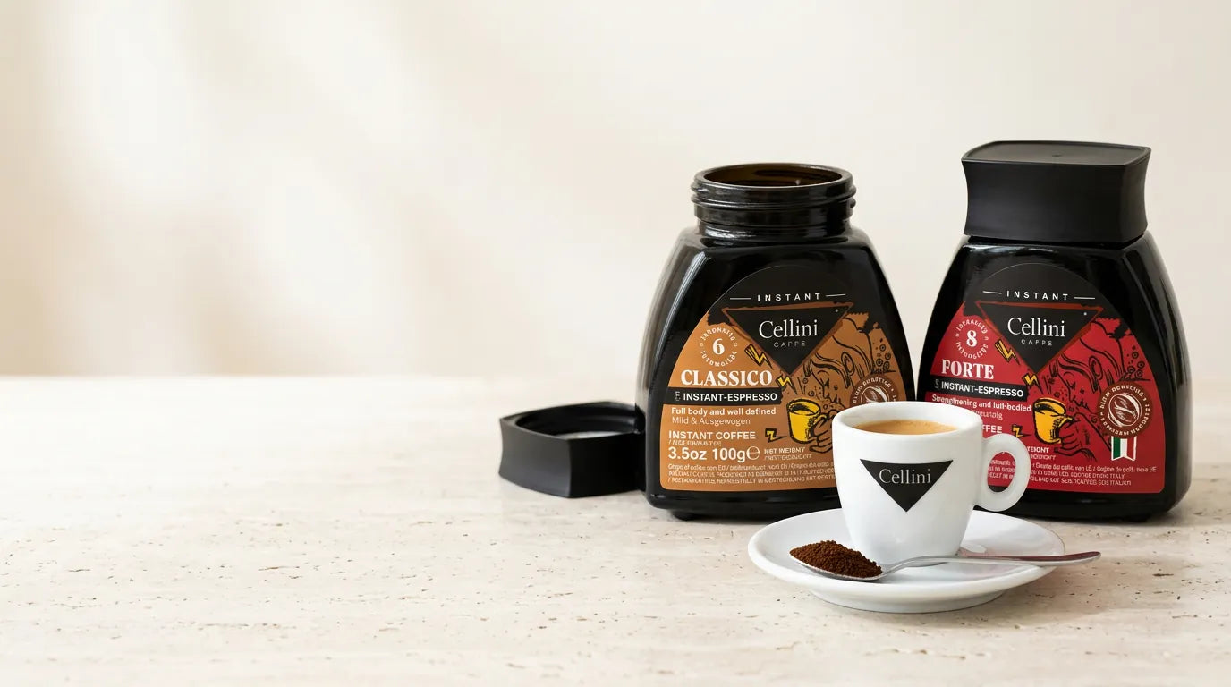 Nur bis 26.08. — Acht Gläser Espresso Instant kaufen, sieben bezahlen — das achte geht aufs Haus. Classico & Forte, im 8-Gläser-Set.